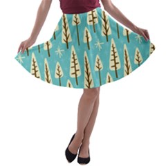 Vector-white-cartoon-trees-pattern A-line Skater Skirt