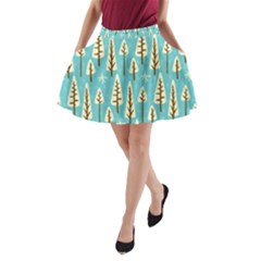 Vector-white-cartoon-trees-pattern A-line Pocket Skirt by nateshop