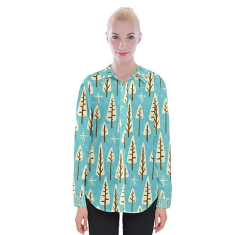 Vector-white-cartoon-trees-pattern Womens Long Sleeve Shirt by nateshop