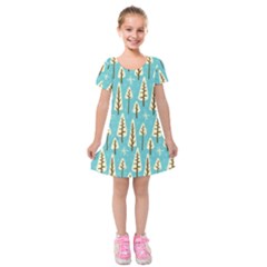 Vector-white-cartoon-trees-pattern Kids  Short Sleeve Velvet Dress by nateshop