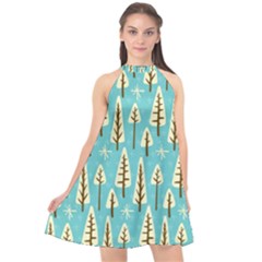 Vector-white-cartoon-trees-pattern Halter Neckline Chiffon Dress  by nateshop