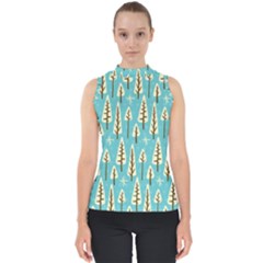 Vector-white-cartoon-trees-pattern Mock Neck Shell Top by nateshop