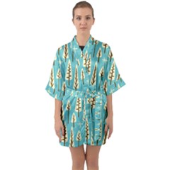 Vector-white-cartoon-trees-pattern Half Sleeve Satin Kimono  by nateshop