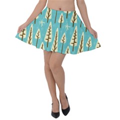 Vector-white-cartoon-trees-pattern Velvet Skater Skirt by nateshop