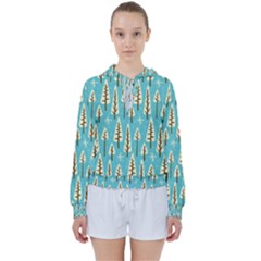 Vector-white-cartoon-trees-pattern Women s Tie Up Sweat