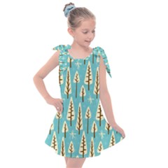 Vector-white-cartoon-trees-pattern Kids  Tie Up Tunic Dress by nateshop