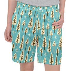 Vector-white-cartoon-trees-pattern Pocket Shorts