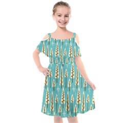 Vector-white-cartoon-trees-pattern Kids  Cut Out Shoulders Chiffon Dress by nateshop