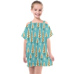 Vector-white-cartoon-trees-pattern Kids  One Piece Chiffon Dress by nateshop