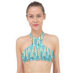 Vector-white-cartoon-trees-pattern High Neck Bikini Top by nateshop