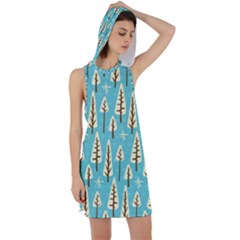 Vector-white-cartoon-trees-pattern Racer Back Hoodie Dress by nateshop