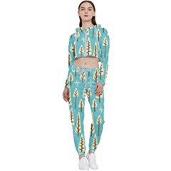 Vector-white-cartoon-trees-pattern Cropped Zip Up Lounge Set