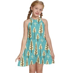 Vector-white-cartoon-trees-pattern Kids  Halter Collar Waist Tie Chiffon Dress by nateshop