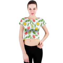 Fruit Fruits Food Illustration Background Pattern Crew Neck Crop Top by Ravend