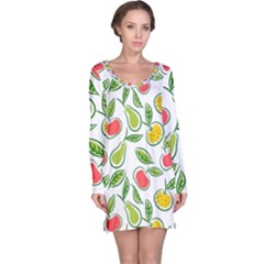 Fruit Fruits Food Illustration Background Pattern Long Sleeve Nightdress by Ravend