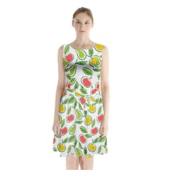 Fruit Fruits Food Illustration Background Pattern Sleeveless Waist Tie Chiffon Dress by Ravend