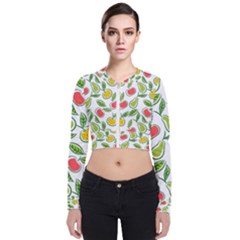 Fruit Fruits Food Illustration Background Pattern Long Sleeve Zip Up Bomber Jacket by Ravend