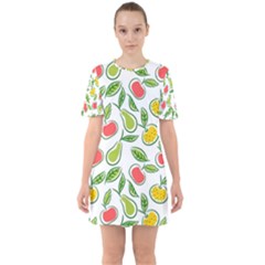 Fruit Fruits Food Illustration Background Pattern Sixties Short Sleeve Mini Dress by Ravend