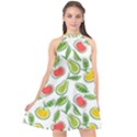 Fruit Fruits Food Illustration Background Pattern Halter Neckline Chiffon Dress  View1