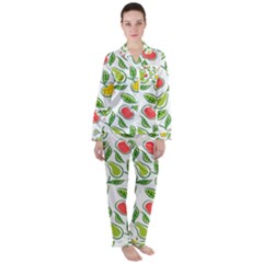 Fruit Fruits Food Illustration Background Pattern Satin Long Sleeve Pajamas Set