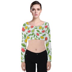 Fruit Fruits Food Illustration Background Pattern Velvet Long Sleeve Crop Top