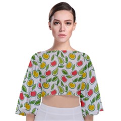 Fruit Fruits Food Illustration Background Pattern Tie Back Butterfly Sleeve Chiffon Top by Ravend