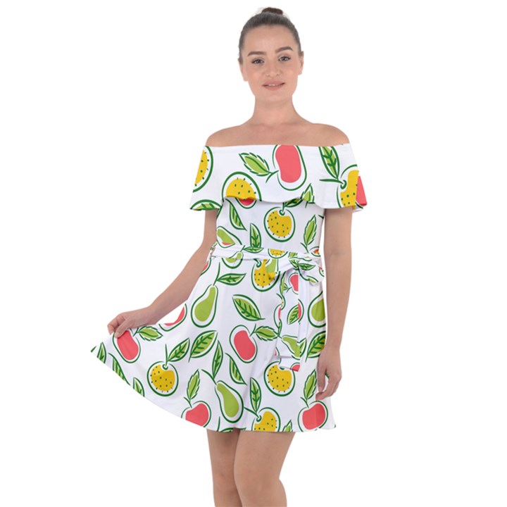 Fruit Fruits Food Illustration Background Pattern Off Shoulder Velour Dress