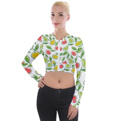 Fruit Fruits Food Illustration Background Pattern Long Sleeve Cropped Velvet Jacket by Ravend