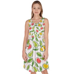 Fruit Fruits Food Illustration Background Pattern Knee Length Skater Dress With Pockets by Ravend