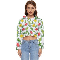 Fruit Fruits Food Illustration Background Pattern Women s Lightweight Cropped Hoodie by Ravend