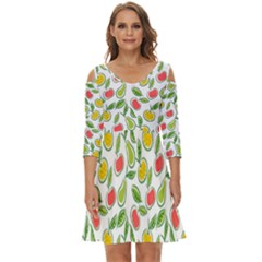 Fruit Fruits Food Illustration Background Pattern Shoulder Cut Out Zip Up Dress by Ravend