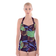 Pyramid Sphere Colorful Background Boyleg Halter Swimsuit  by Ravend