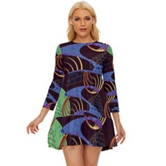 Pyramid Sphere Colorful Background Long Sleeve Babydoll Dress by Ravend