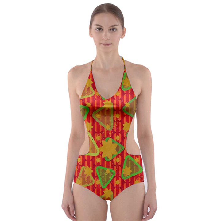 Illustration Background Abstract Pattern Shape Star Cut-Out One Piece Swimsuit