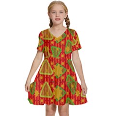 Illustration Background Abstract Pattern Shape Star Kids  Short Sleeve Tiered Mini Dress by Ravend