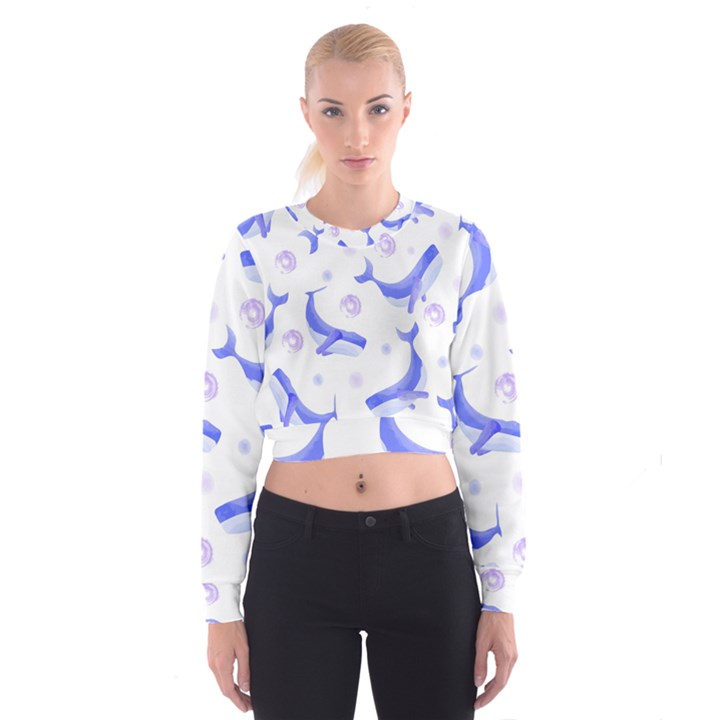 Whale Fish Sea Pattern Mammal Ocean Cropped Sweatshirt