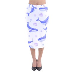 Whale Fish Sea Pattern Mammal Ocean Velvet Midi Pencil Skirt by Ravend