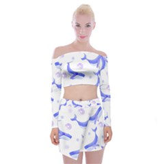 Whale Fish Sea Pattern Mammal Ocean Off Shoulder Top With Mini Skirt Set by Ravend