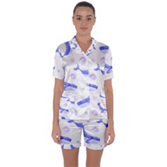 Whale Fish Sea Pattern Mammal Ocean Satin Short Sleeve Pajamas Set by Ravend