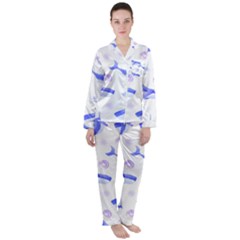 Whale Fish Sea Pattern Mammal Ocean Satin Long Sleeve Pajamas Set by Ravend