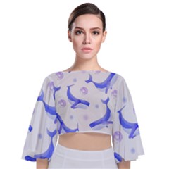 Whale Fish Sea Pattern Mammal Ocean Tie Back Butterfly Sleeve Chiffon Top by Ravend