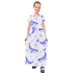 Whale Fish Sea Pattern Mammal Ocean Kids  Short Sleeve Maxi Dress by Ravend