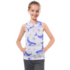 Whale Fish Sea Pattern Mammal Ocean Kids  Sleeveless Hoodie by Ravend