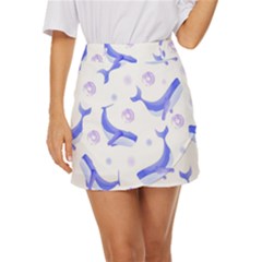 Whale Fish Sea Pattern Mammal Ocean Mini Front Wrap Skirt by Ravend