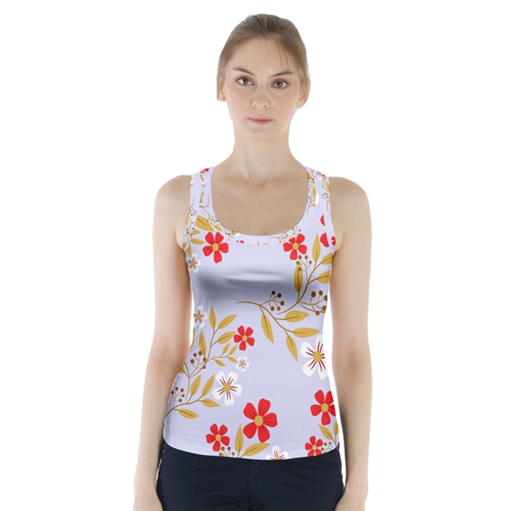 Nature Illustration Pattern Flower Floral Racer Back Sports Top