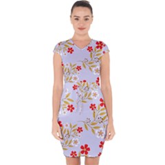 Nature Illustration Pattern Flower Floral Capsleeve Drawstring Dress  by Ravend