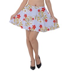 Nature Illustration Pattern Flower Floral Velvet Skater Skirt by Ravend