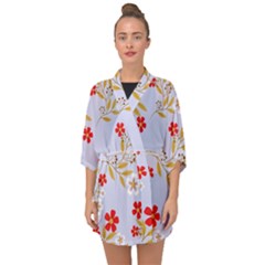 Nature Illustration Pattern Flower Floral Half Sleeve Chiffon Kimono by Ravend