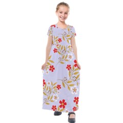 Nature Illustration Pattern Flower Floral Kids  Short Sleeve Maxi Dress by Ravend