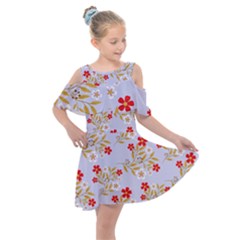 Nature Illustration Pattern Flower Floral Kids  Shoulder Cutout Chiffon Dress by Ravend